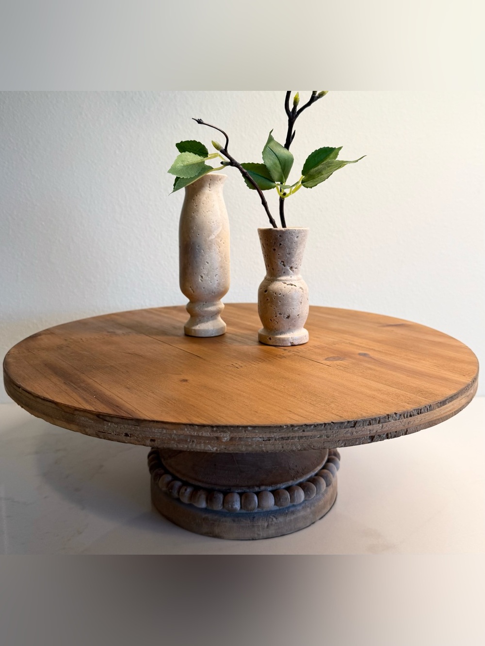 Magnolia Wood Ellis Large 16” Beaded Pedestal Cake Stand